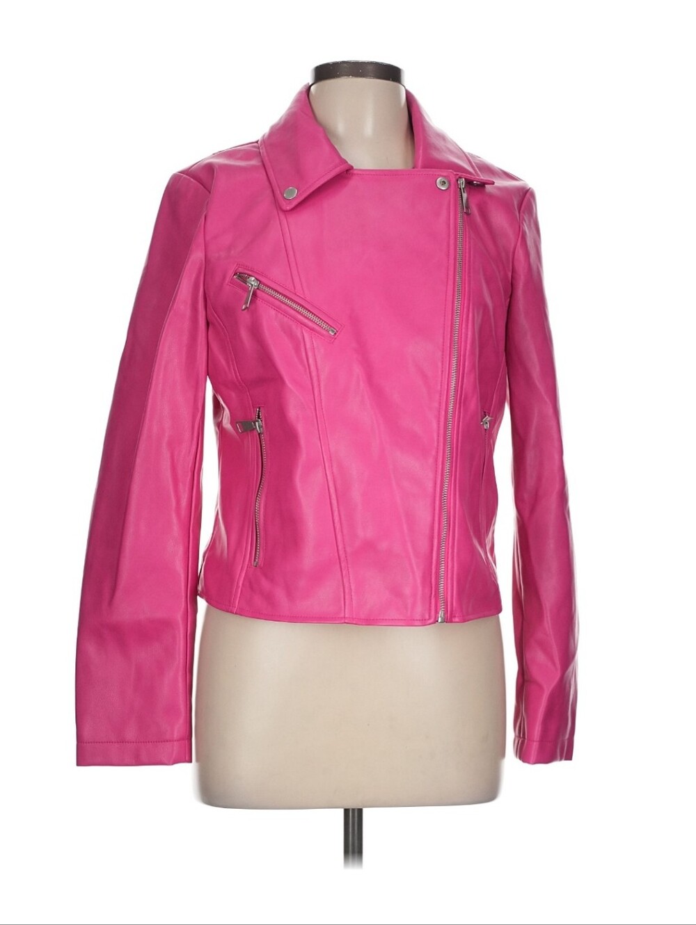 Bagatelle Collection Hot Pink Faux Leather Moto Jacket Size Large NWT